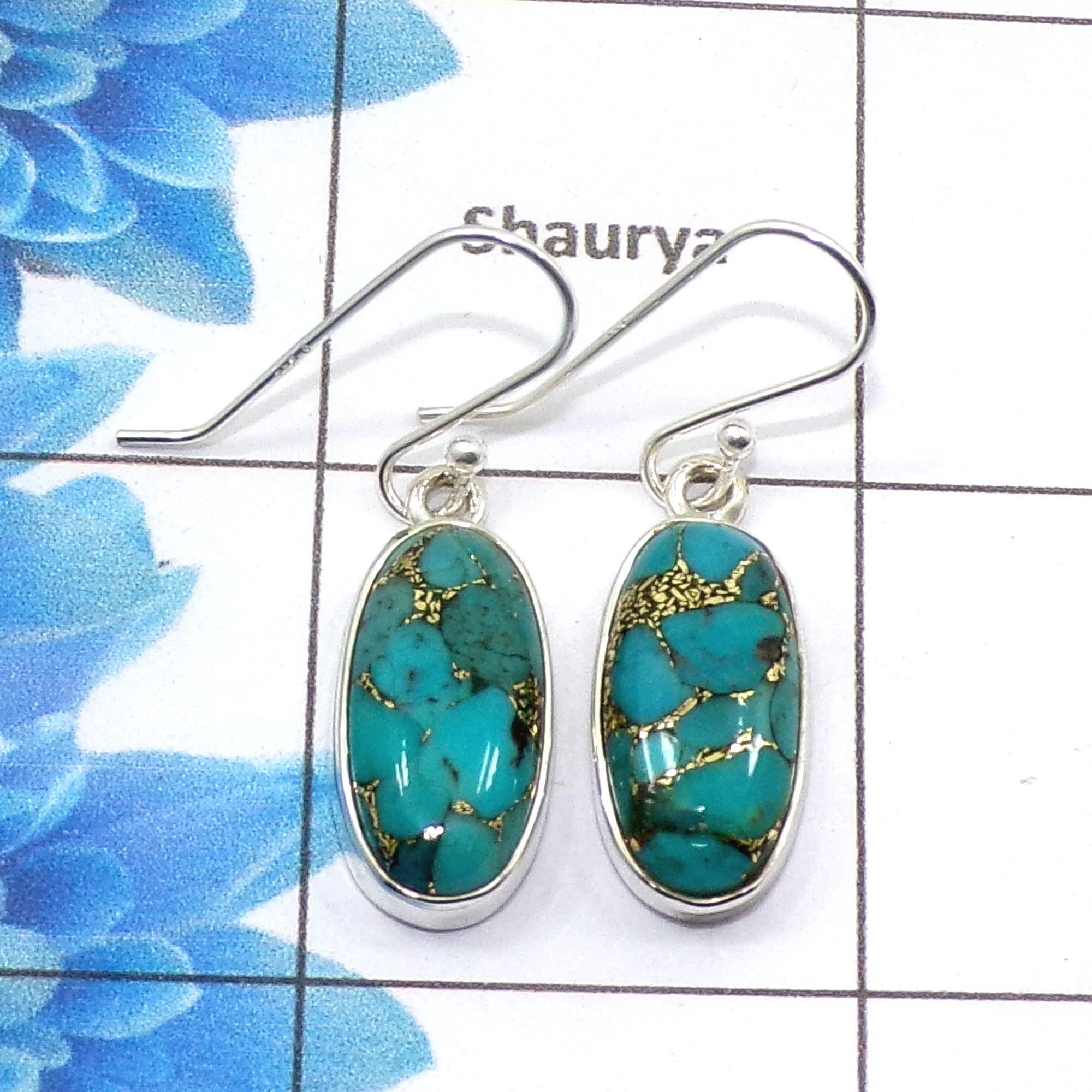 Blue Copper Turquoise Cab Earring E - SPE753-Latest Collection Oval Shape Solid 925 Sterling Silver Factory Handmade Earrings
